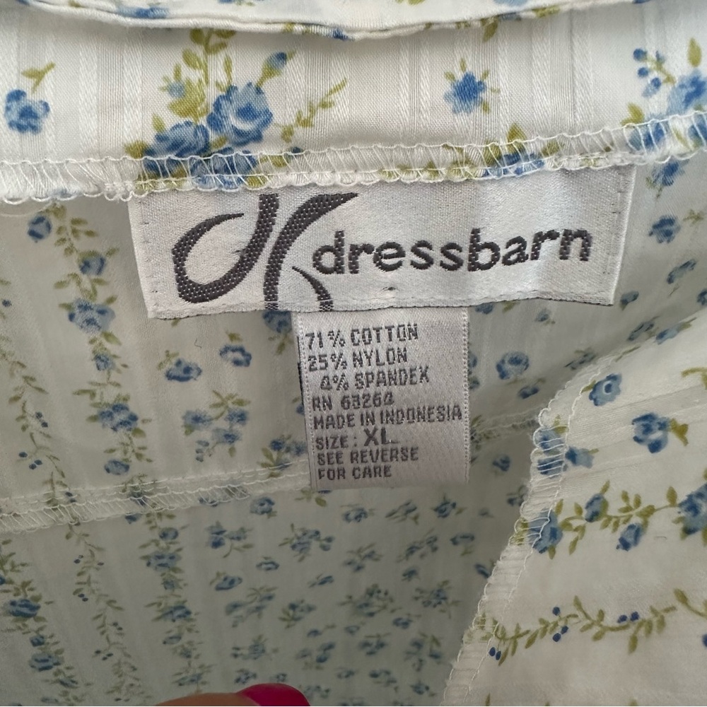 Dressbarn Floral Cottagecore Tie Strap Tank Top XL Blue White Stretchy - Picture 3 of 7